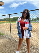 Load image into Gallery viewer, INDIANS JERSEY X STRIPED DENIM TOP
