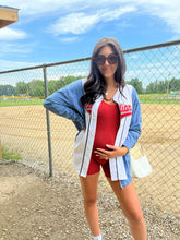 Load image into Gallery viewer, INDIANS JERSEY X STRIPED DENIM TOP
