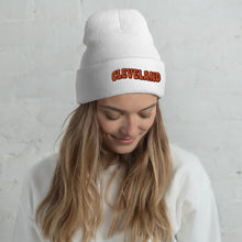 Load image into Gallery viewer, WAVY CLEVELAND CUFFED BEANIE- WHITE
