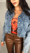 Load image into Gallery viewer, CLEVELAND BROWNS CROPPED DENIM JACKET
